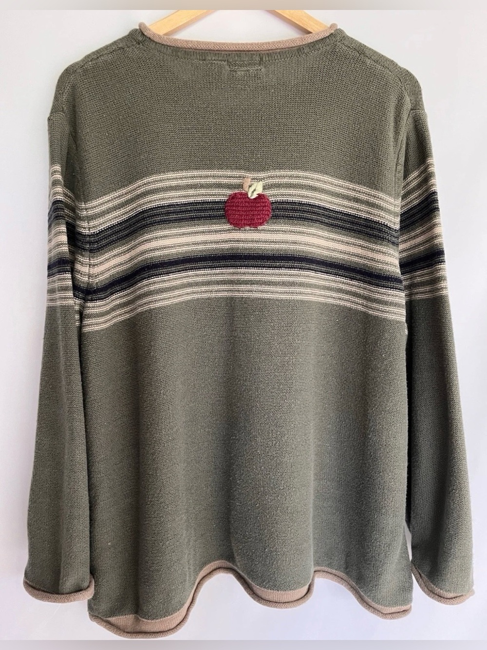 Vintage C.J. Banks Women's Green Striped Roll Neck Sweater Apple Teachercore 1X - Picture 4 of 5